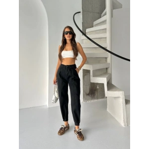 Siyah Çıt Çıt Paça Detay Balon Jean Pantolon