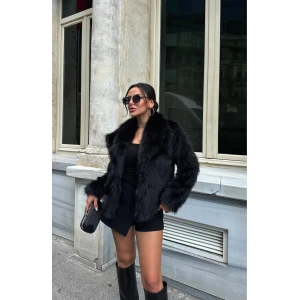 Siyah Şal Yaka İçi Astarlı Kürk Kaban