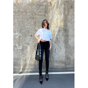 Siyah Yüksek Bel En Boy Likralı Kot Tayt