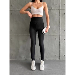 Siyah Yüksel Bel İnceltici Esnek Likralı Kot Tayt