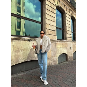 Taş Şal Yaka İçi Astarlı Kürk Kaban