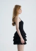Nora Şortlu Mini Fırfırlı Siyah Elbise