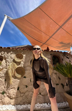 Siyah Kısa Tül Pareo Plaj Elbisesi