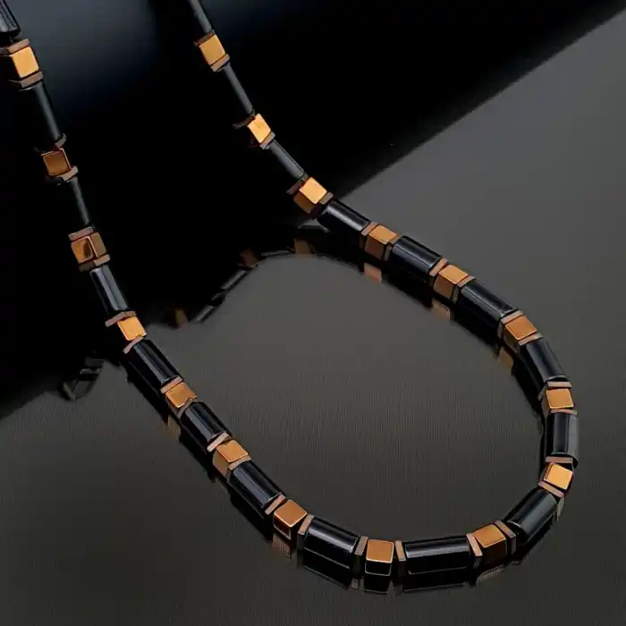 El yapımı Bakır Hematit ve Siyah Akik Taşı Bileklik Kolye Set