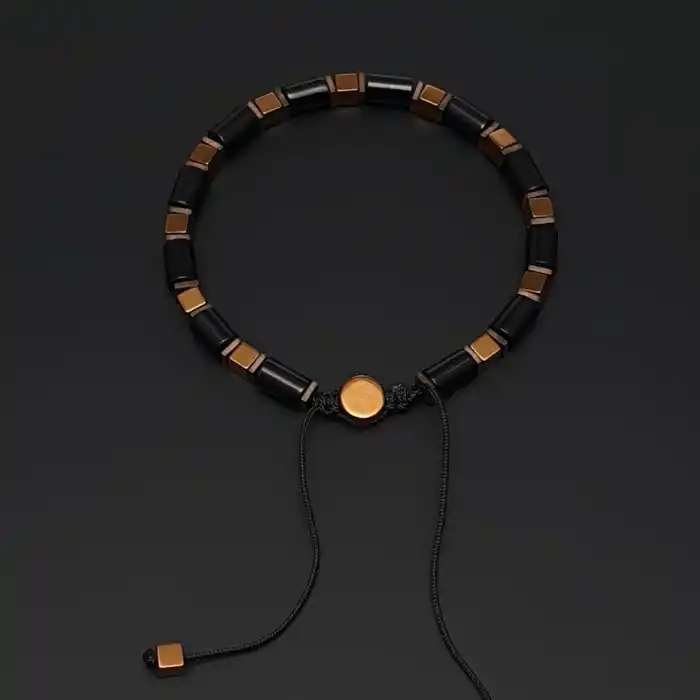 El yapımı Bakır Hematit ve Siyah Akik Taşı Bileklik Kolye Set