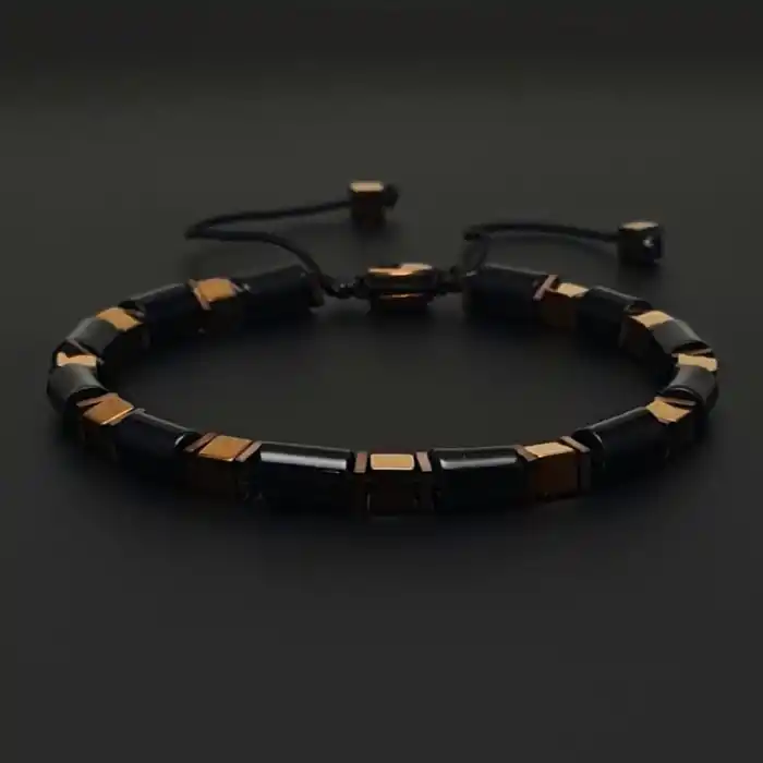 El yapımı Bakır Hematit ve Siyah Akik Taşı Bileklik Kolye Set