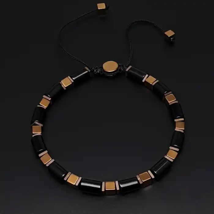 El yapımı Bakır Hematit ve Siyah Akik Taşı Bileklik Kolye Set