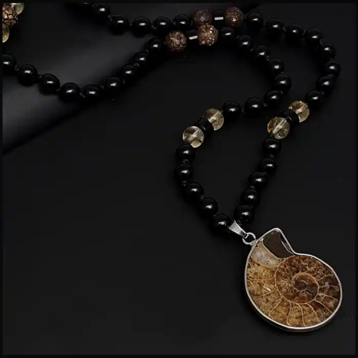 Akik, Sitrin Taşı ve Tibet Akiği Fosil Uçlu Bohem Kolye