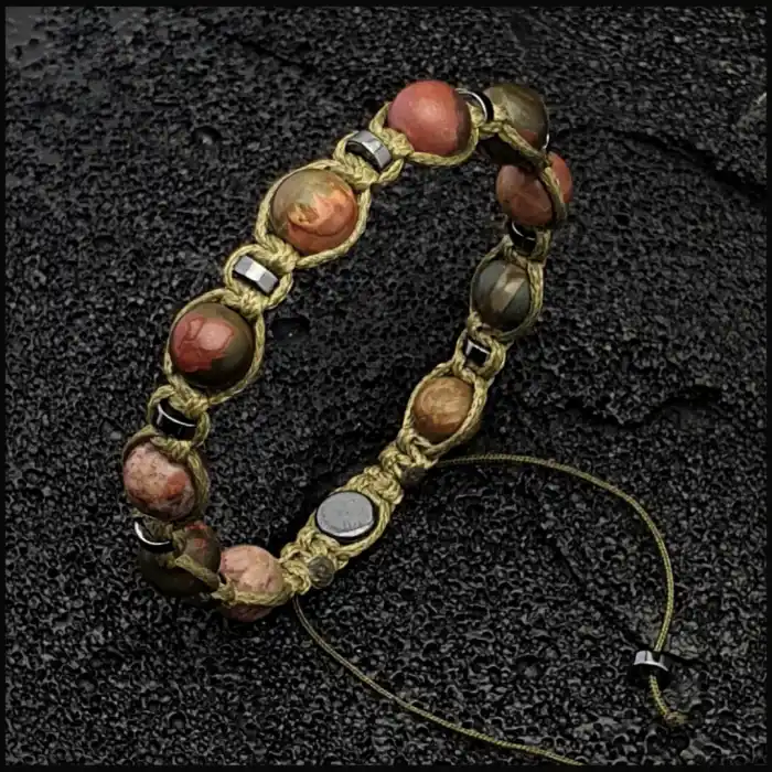 Kırmızı Damarlı Jasper Makrome Bileklik