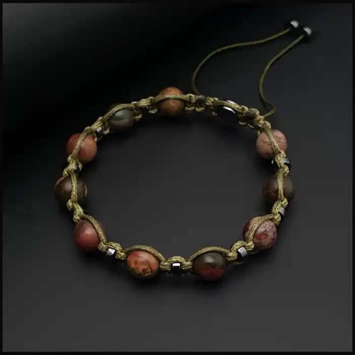 Kırmızı Damarlı Jasper Makrome Bileklik