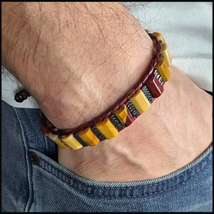 Mookait Jasper ve Hematit Silindir Bileklik