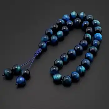 Orijinal Doğal Taş Tesbih, 8mm Lacivert Kaplan Gözü Taşı 33lü Tesbih, Erkek Hediye, El Yapımı Tesbih