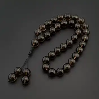 Orijinal Doğal Taş Tesbih, 8mm Dumanlı Kuvars Taşı 33lü Tesbih, Erkek Hediye, El Yapımı Tesbih