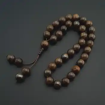 Orijinal Doğal Taş Tesbih, 8mm Bronzit Taşı 33lü Tesbih, Erkek Hediye, El Yapımı Tesbih