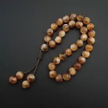 Orijinal Doğal Taş 8mm Sitrin Taşı 33lü Tesbih, Erkek Hediye, El Yapımı Tesbih