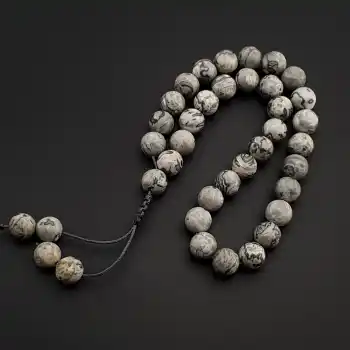 Orijinal Doğal Taş 8mm Map Jasper Taşı 33lü Tesbih, Erkek Hediye, El Yapımı Tesbih