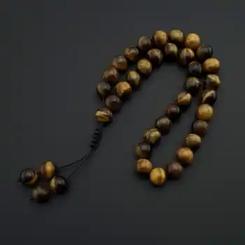 Orijinal Doğal Taş 8mm Kaplan Gözü 33lü Tesbih, Erkek Hediye, El Yapımı Tesbih