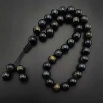 Orijinal Doğal Taş 8mm Dark Kaplan Gözü 33lü Tesbih, Erkek Hediye, El Yapımı Tesbih