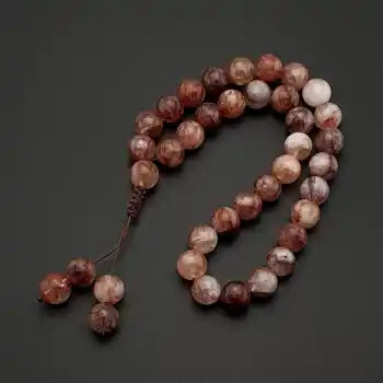 Orijinal Doğal Taş 8mm Red Fire Kuvars 33lü Tesbih, Erkek Hediye, El Yapımı Tesbih