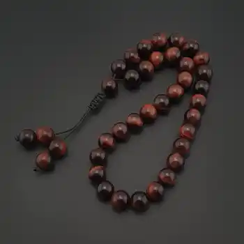 Orijinal Doğal Taş 8mm Kızıl Kaplan Gözü 33lü Tesbih, Erkek Hediye, El Yapımı Tesbih