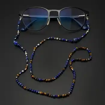 Orijinal Doğal Taş Lapis Kaplan Gözü Gümüş Gözlük İpi