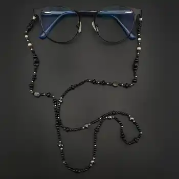 Orijinal Doğal Taş Hypersthene Turmalin Akik Hematit Gümüş Gözlük İpi