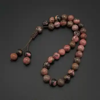Orijinal Doğal Taş 8mm Rodokrozit Taşı 33lü Tesbih, Erkek Hediye, El Yapımı Tesbih