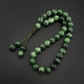 Orijinal Doğal Taş 8mm Epidot Taşı 33lü Tesbih, Erkek Hediye, El Yapımı Tesbih