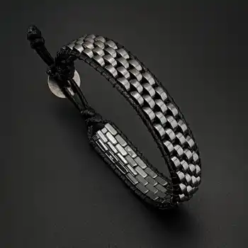 Doğal Taş Gümüş Renk Hematit Taşı Hasır Tarz Bileklik