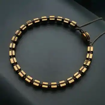 Bakır Renk Hematit Küp Makrome Bileklik