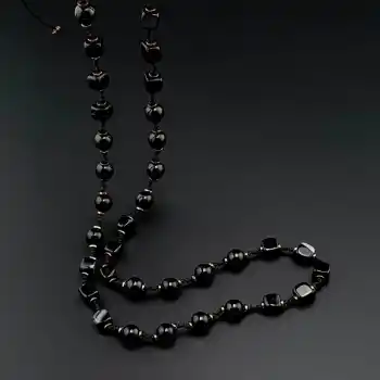 Desenli Akik Hematit Bohem Kolye