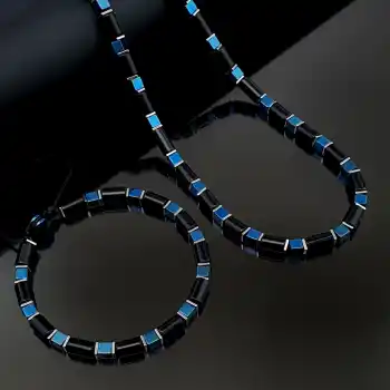 El yapımı Mavi Hematit ve Siyah Hematit Taşı Set