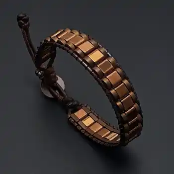 Hematit Taşı Kahverengi Bakır Kenar Şeritli Bileklik