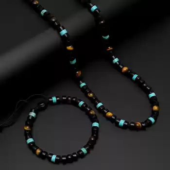 Turkuaz Taşı, Akik ve Kaplan Gözü Kolye & Bileklik Set