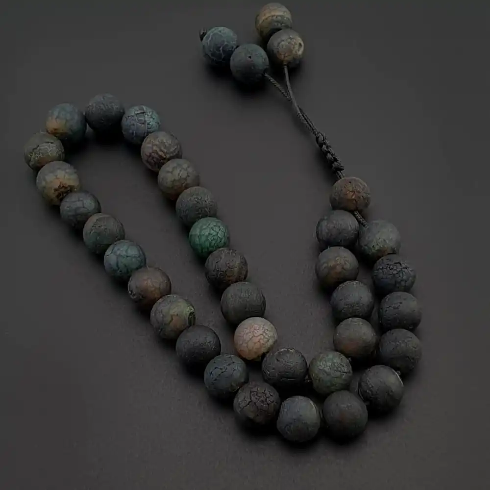 Orijinal Doğal Taş Tesbih, 8mm Tibet Akiği Taşı 33lü Tesbih, Erkek Hediye, El Yapımı Tesbih