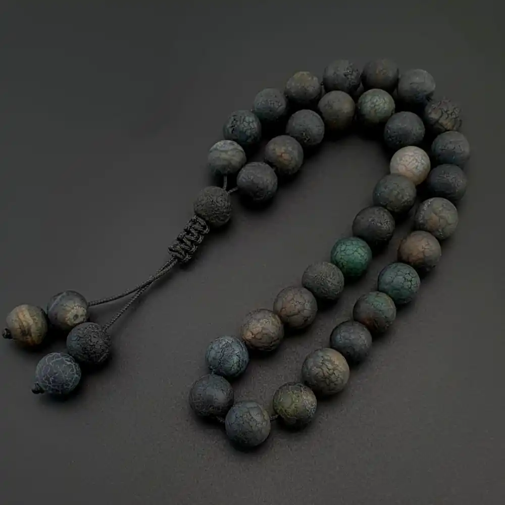 Orijinal Doğal Taş Tesbih, 8mm Tibet Akiği Taşı 33lü Tesbih, Erkek Hediye, El Yapımı Tesbih