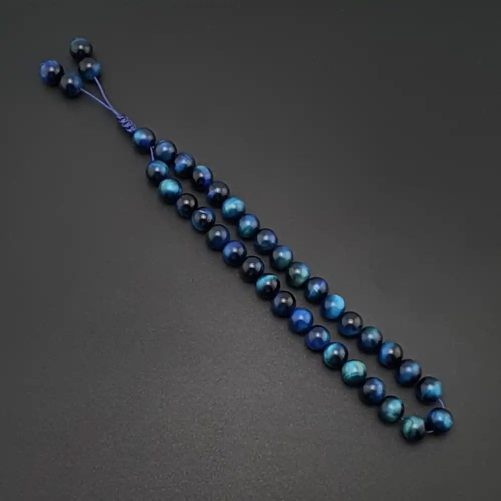 Orijinal Doğal Taş Tesbih, 8mm Lacivert Kaplan Gözü Taşı 33lü Tesbih, Erkek Hediye, El Yapımı Tesbih