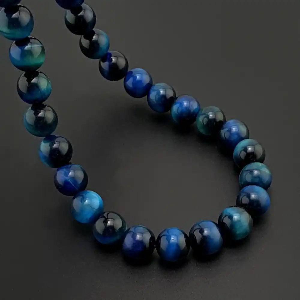 Orijinal Doğal Taş Tesbih, 8mm Lacivert Kaplan Gözü Taşı 33lü Tesbih, Erkek Hediye, El Yapımı Tesbih