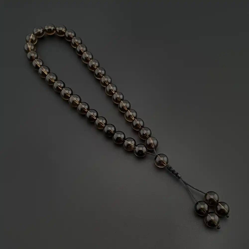 Orijinal Doğal Taş Tesbih, 8mm Dumanlı Kuvars Taşı 33lü Tesbih, Erkek Hediye, El Yapımı Tesbih