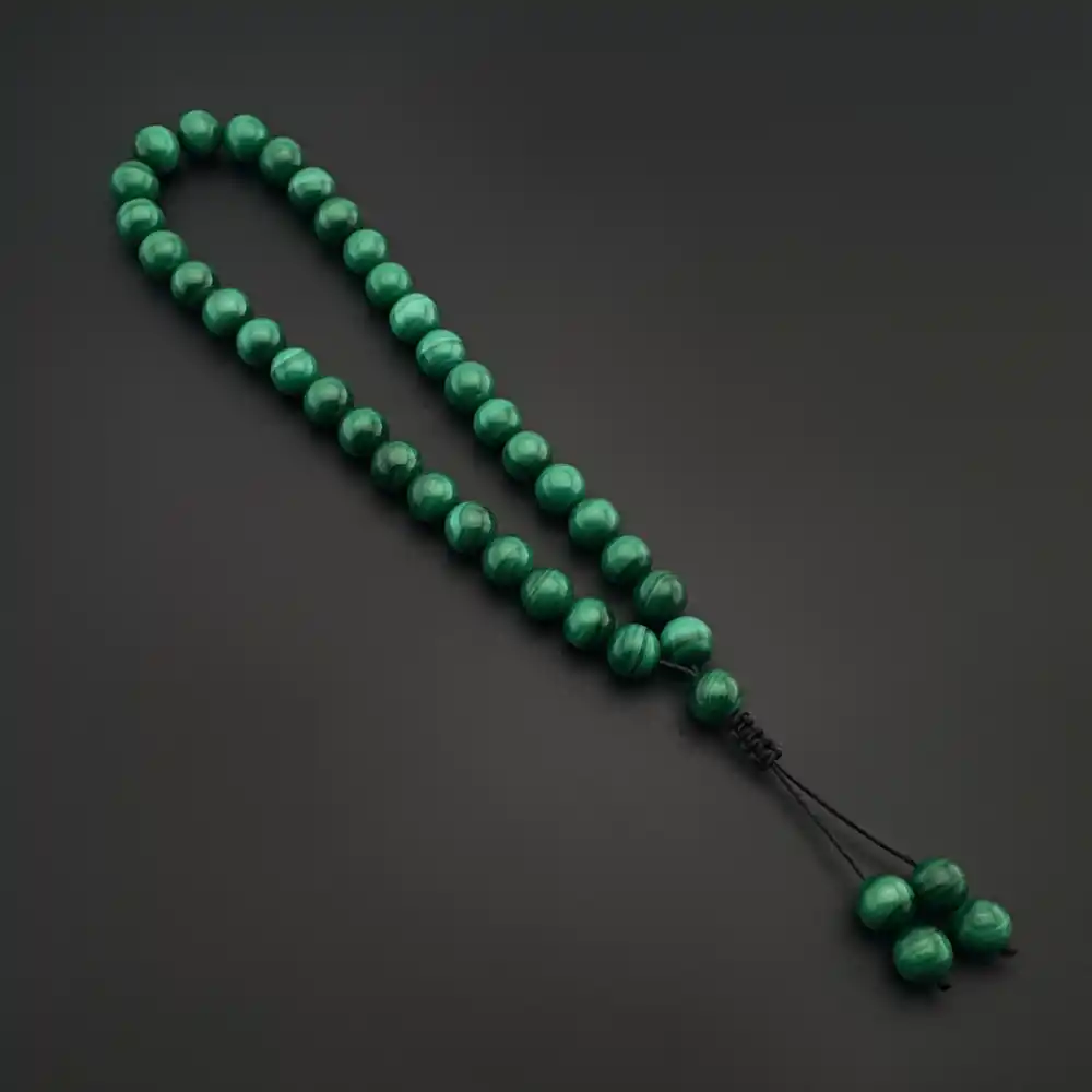Orijinal Doğal Taş Tesbih, 8mm Malahit (Malakit) Taşı 33lü Tesbih, Erkek Hediye, El Yapımı Tesbih