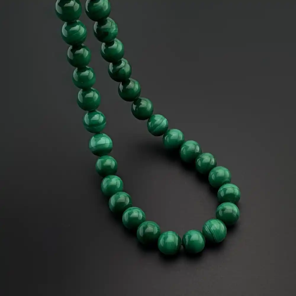 Orijinal Doğal Taş Tesbih, 8mm Malahit (Malakit) Taşı 33lü Tesbih, Erkek Hediye, El Yapımı Tesbih