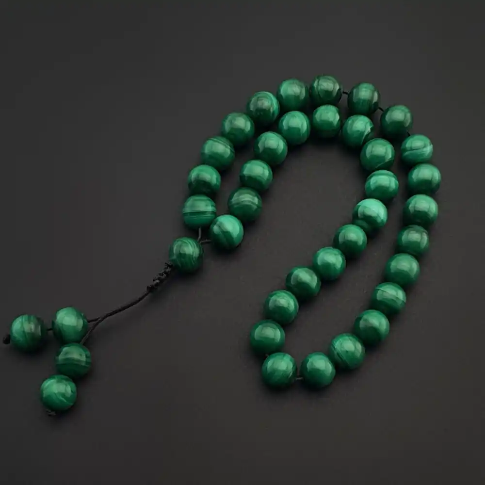 Orijinal Doğal Taş Tesbih, 8mm Malahit (Malakit) Taşı 33lü Tesbih, Erkek Hediye, El Yapımı Tesbih