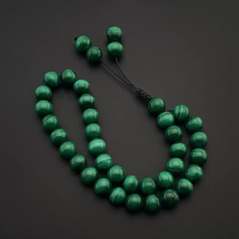 Orijinal Doğal Taş Tesbih, 8mm Malahit (Malakit) Taşı 33lü Tesbih, Erkek Hediye, El Yapımı Tesbih