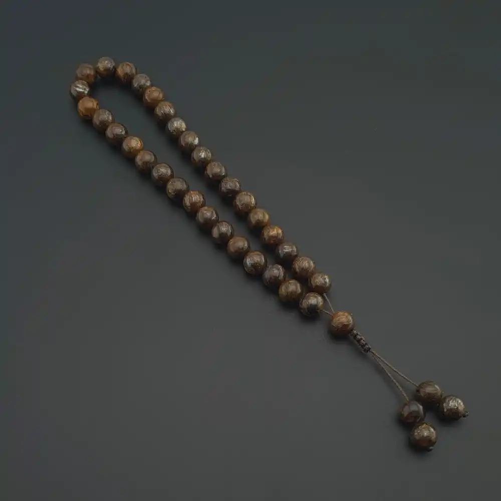 Orijinal Doğal Taş Tesbih, 8mm Bronzit Taşı 33lü Tesbih, Erkek Hediye, El Yapımı Tesbih