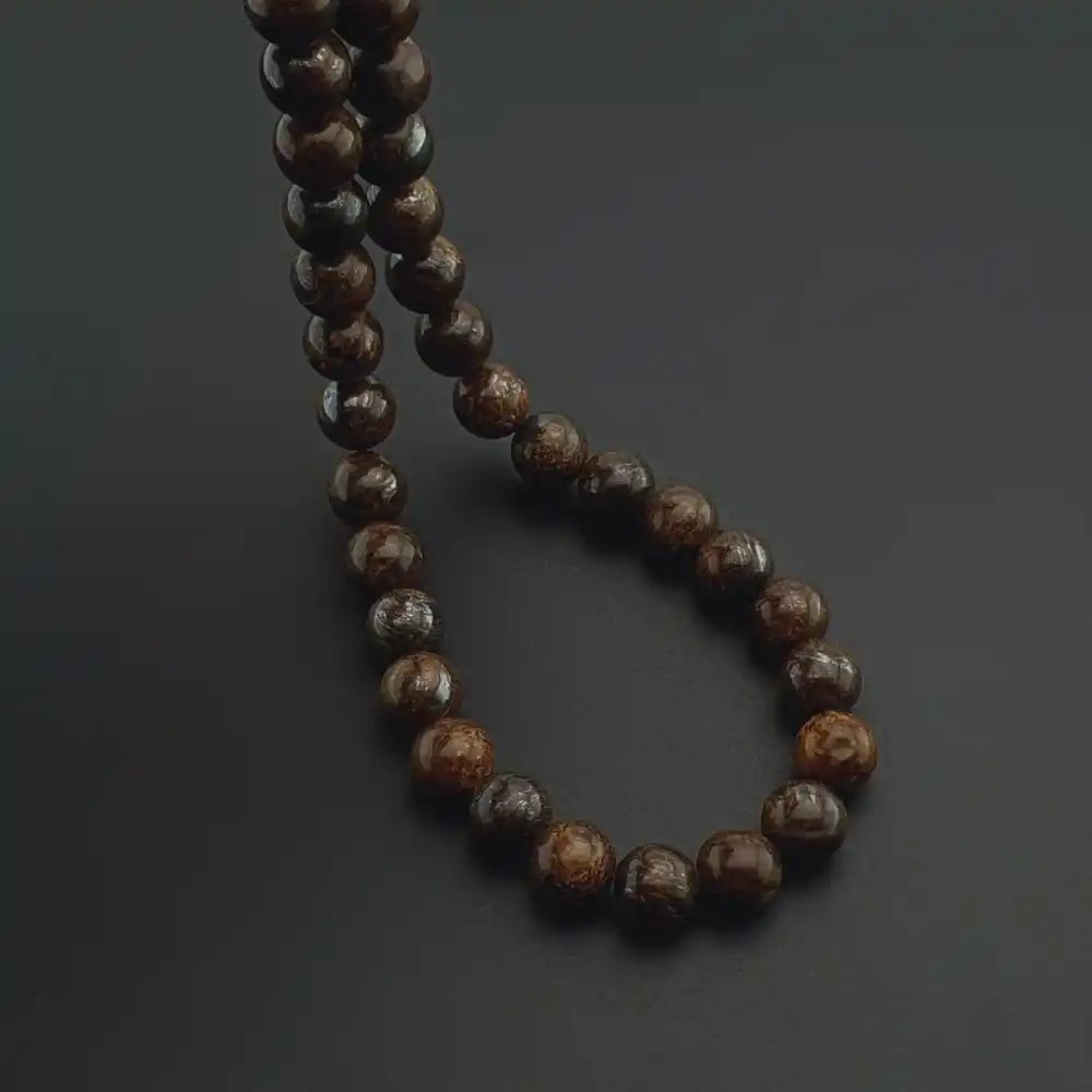 Orijinal Doğal Taş Tesbih, 8mm Bronzit Taşı 33lü Tesbih, Erkek Hediye, El Yapımı Tesbih