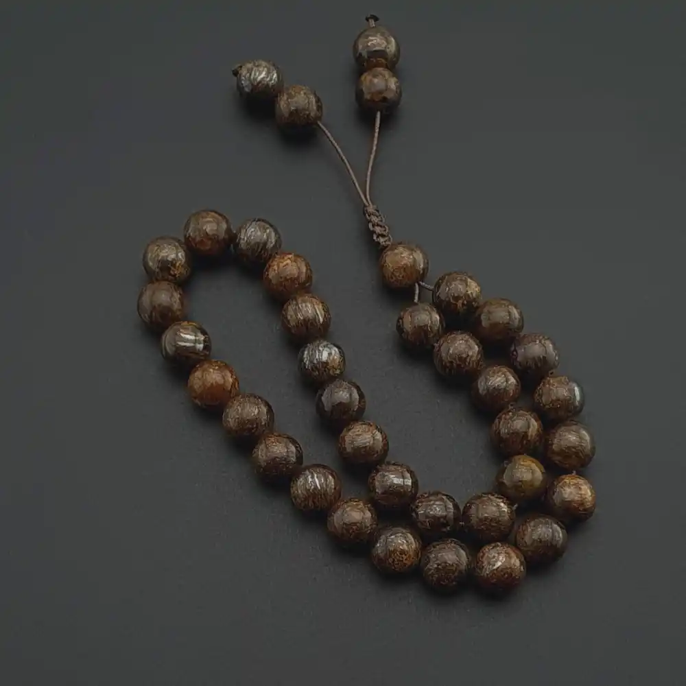 Orijinal Doğal Taş Tesbih, 8mm Bronzit Taşı 33lü Tesbih, Erkek Hediye, El Yapımı Tesbih