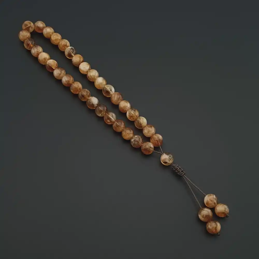 Orijinal Doğal Taş 8mm Sitrin Taşı 33lü Tesbih, Erkek Hediye, El Yapımı Tesbih