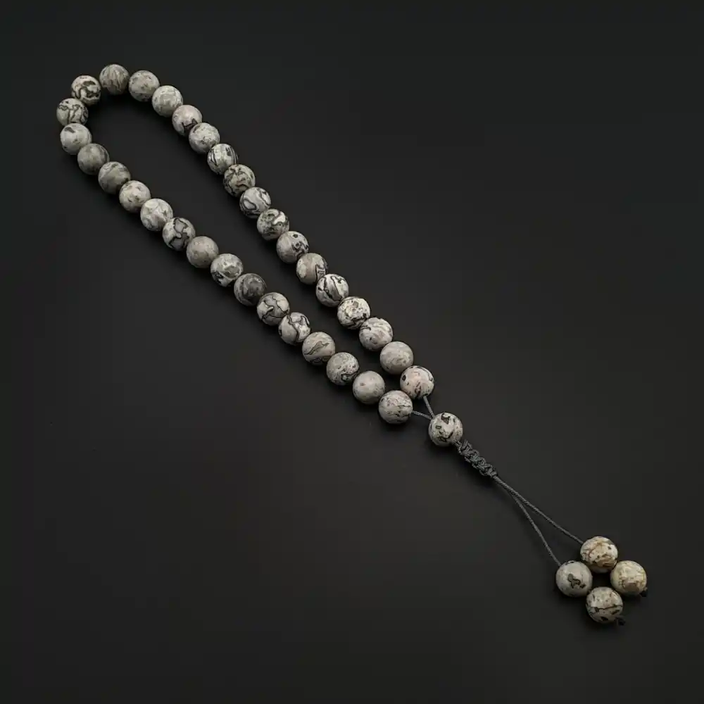 Orijinal Doğal Taş 8mm Map Jasper Taşı 33lü Tesbih, Erkek Hediye, El Yapımı Tesbih