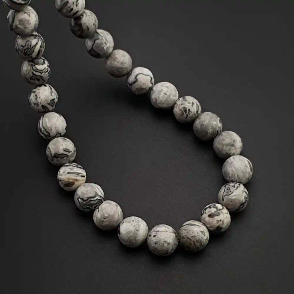 Orijinal Doğal Taş 8mm Map Jasper Taşı 33lü Tesbih, Erkek Hediye, El Yapımı Tesbih