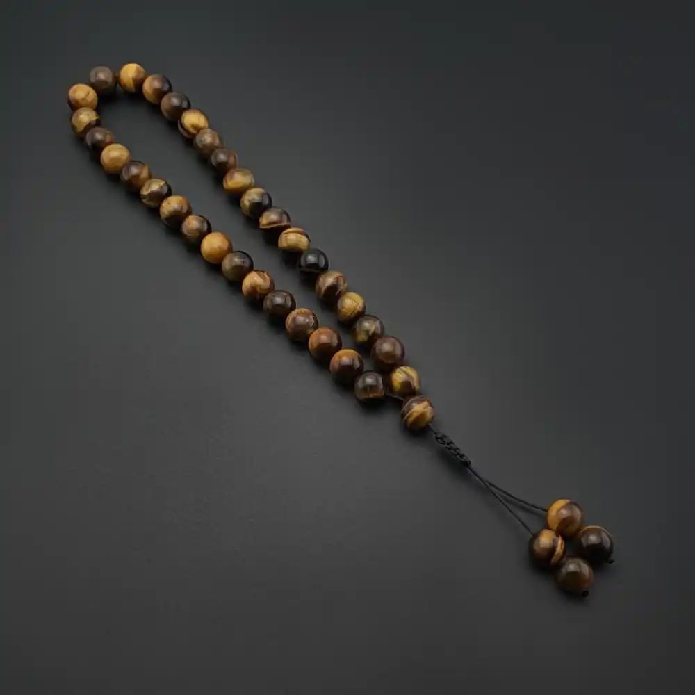 Orijinal Doğal Taş 8mm Kaplan Gözü 33lü Tesbih, Erkek Hediye, El Yapımı Tesbih